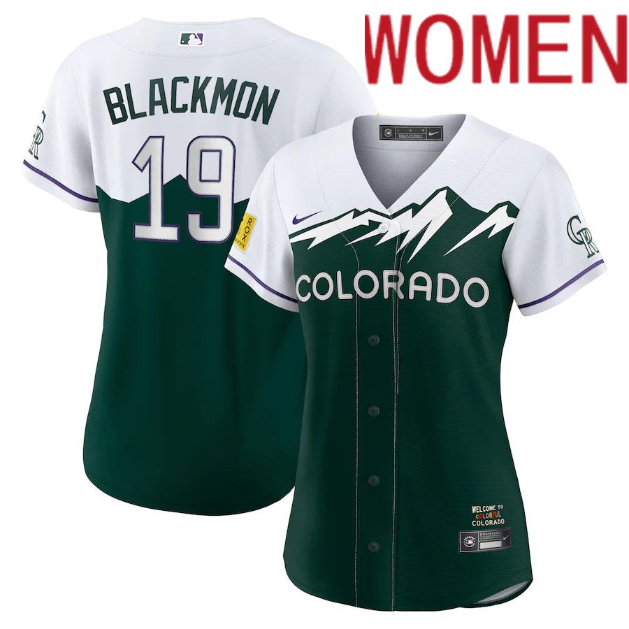 Custom Women Colorado Rockies #19 Charlie Blackmon Nike Green 2022 City Connect Replica Player MLB Jersey